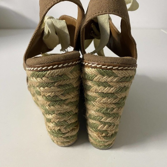 Tory Burch Linley Espadrille Wedge Sandal Platform Lace Up Brown Canvas … - Picture 6 of 8
